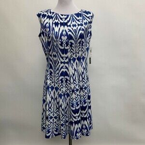 Zarr Collection Women's Dress 14 White Blue Multicolor Sleeveless NWT